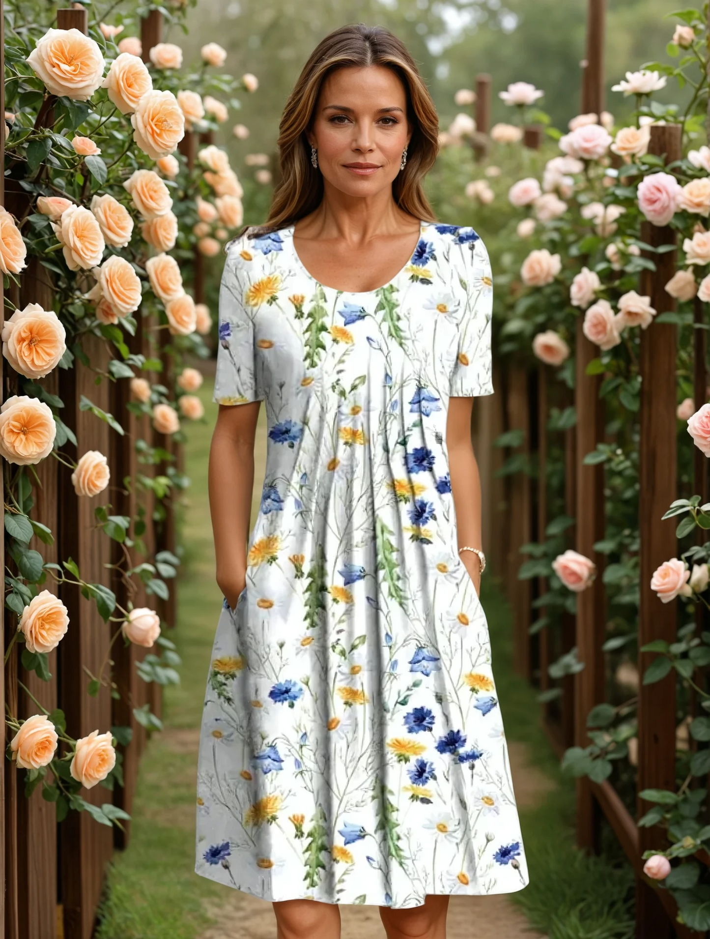 Yvette | Elegante midi-jurk met plissé en zakken