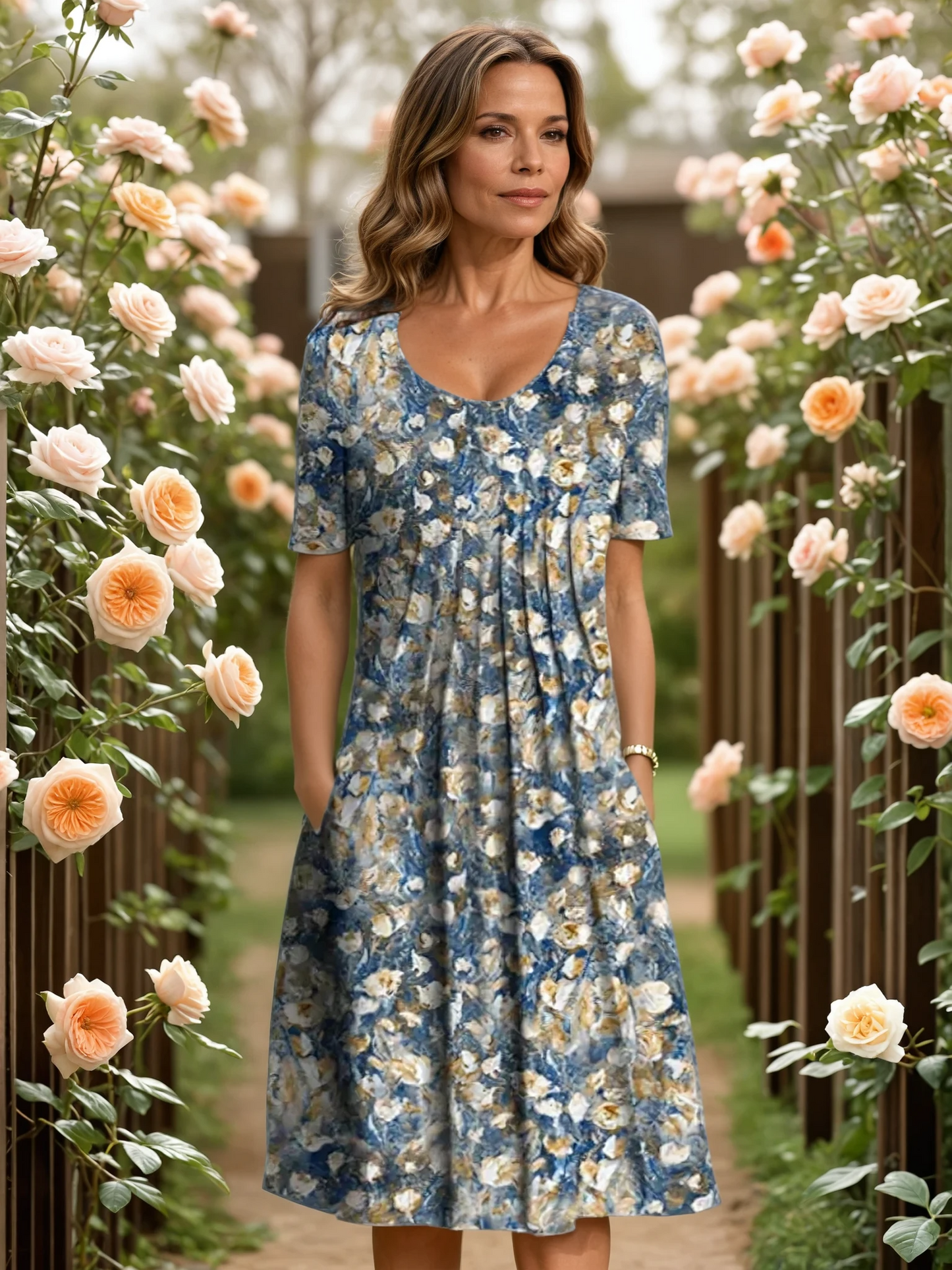 Yvette | Elegante midi-jurk met plissé en zakken