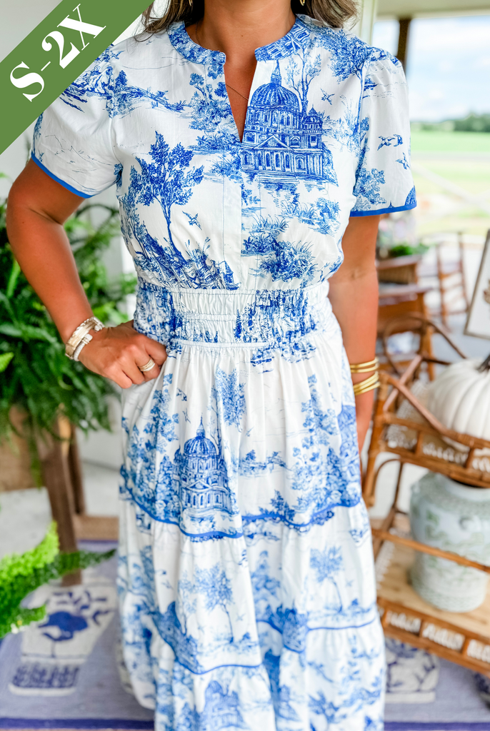 Aurélie | Maxi-jurk met groene toileprint en smocktaille