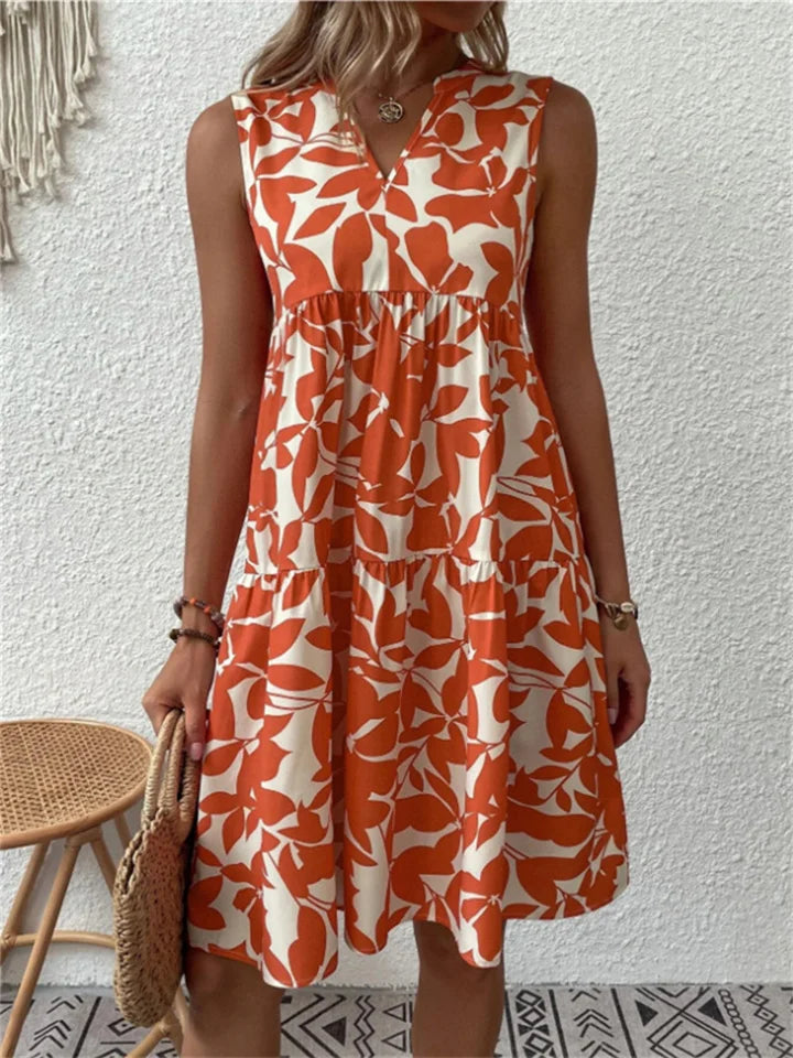 Alina | Mouwloze A-lijn zomerjurk met botanische print