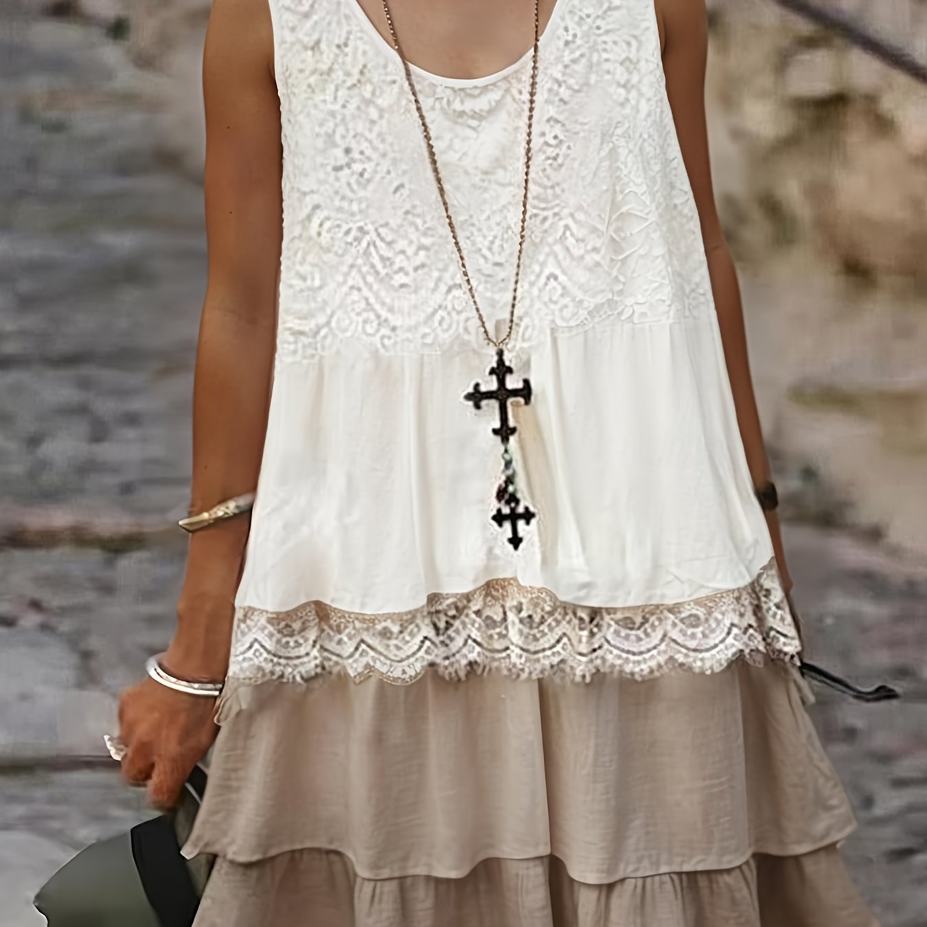 Celeste | Boho Midi-Jurk met Kanten Lagen