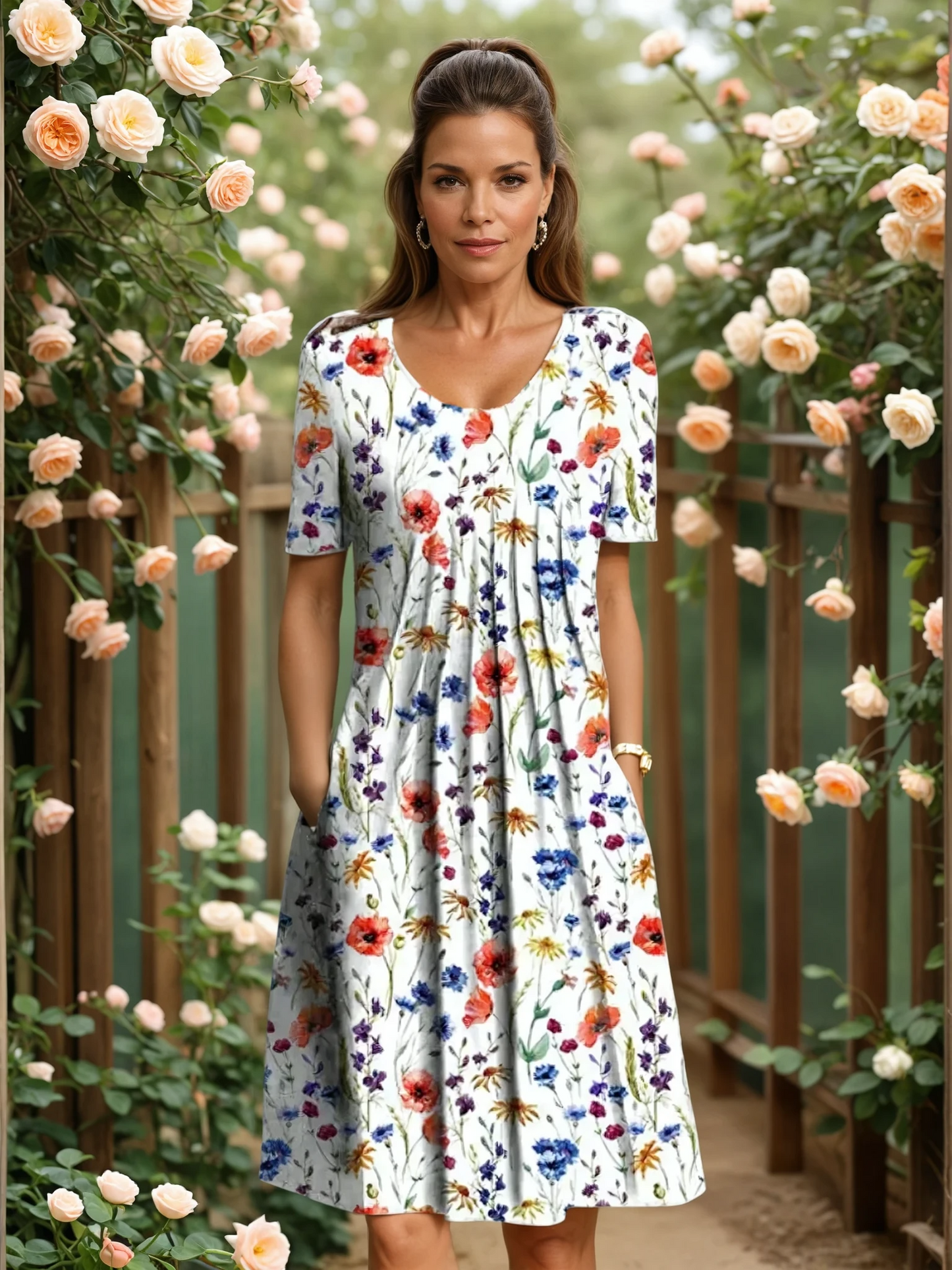 Yvette | Elegante midi-jurk met plissé en zakken