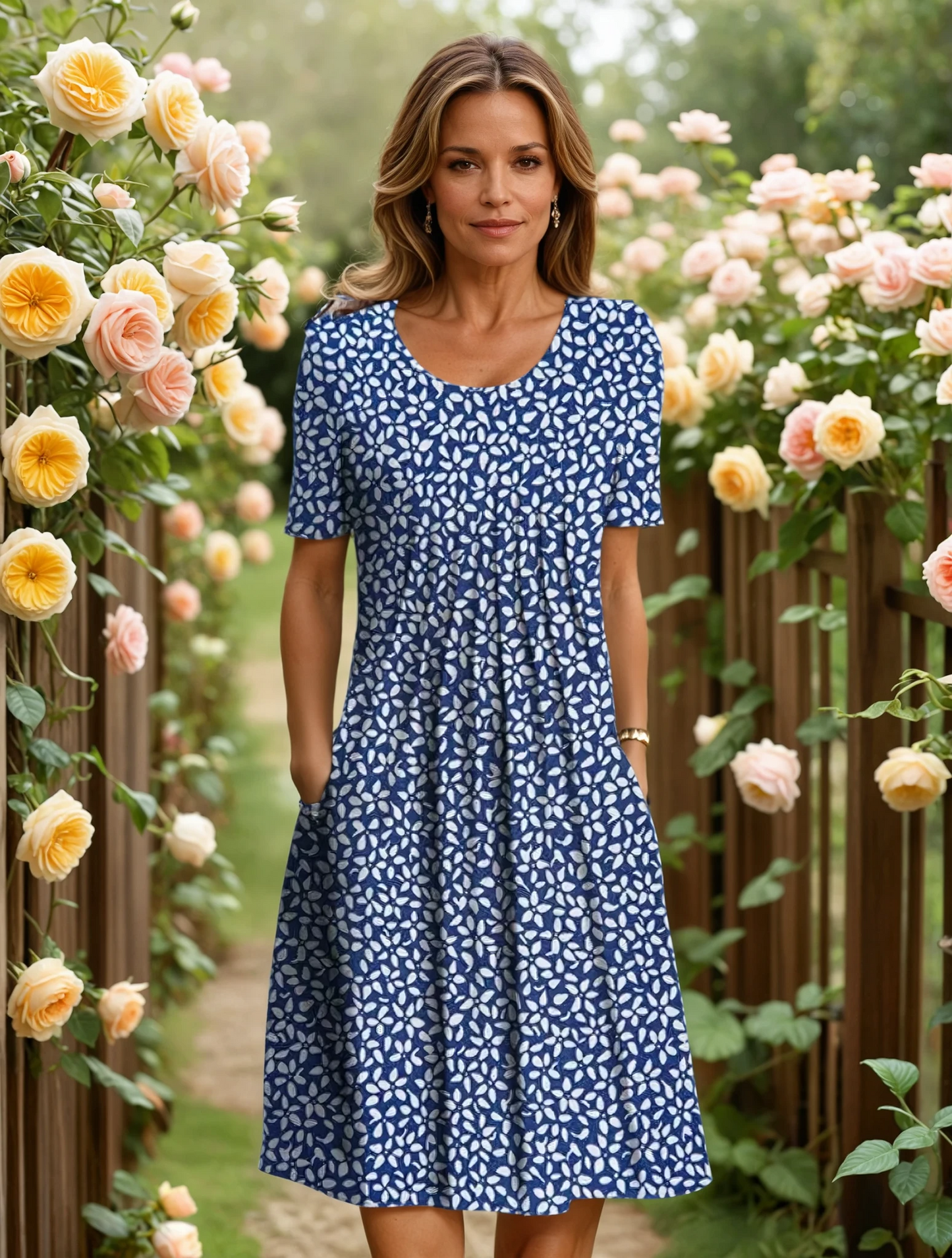Yvette | Elegante midi-jurk met plissé en zakken
