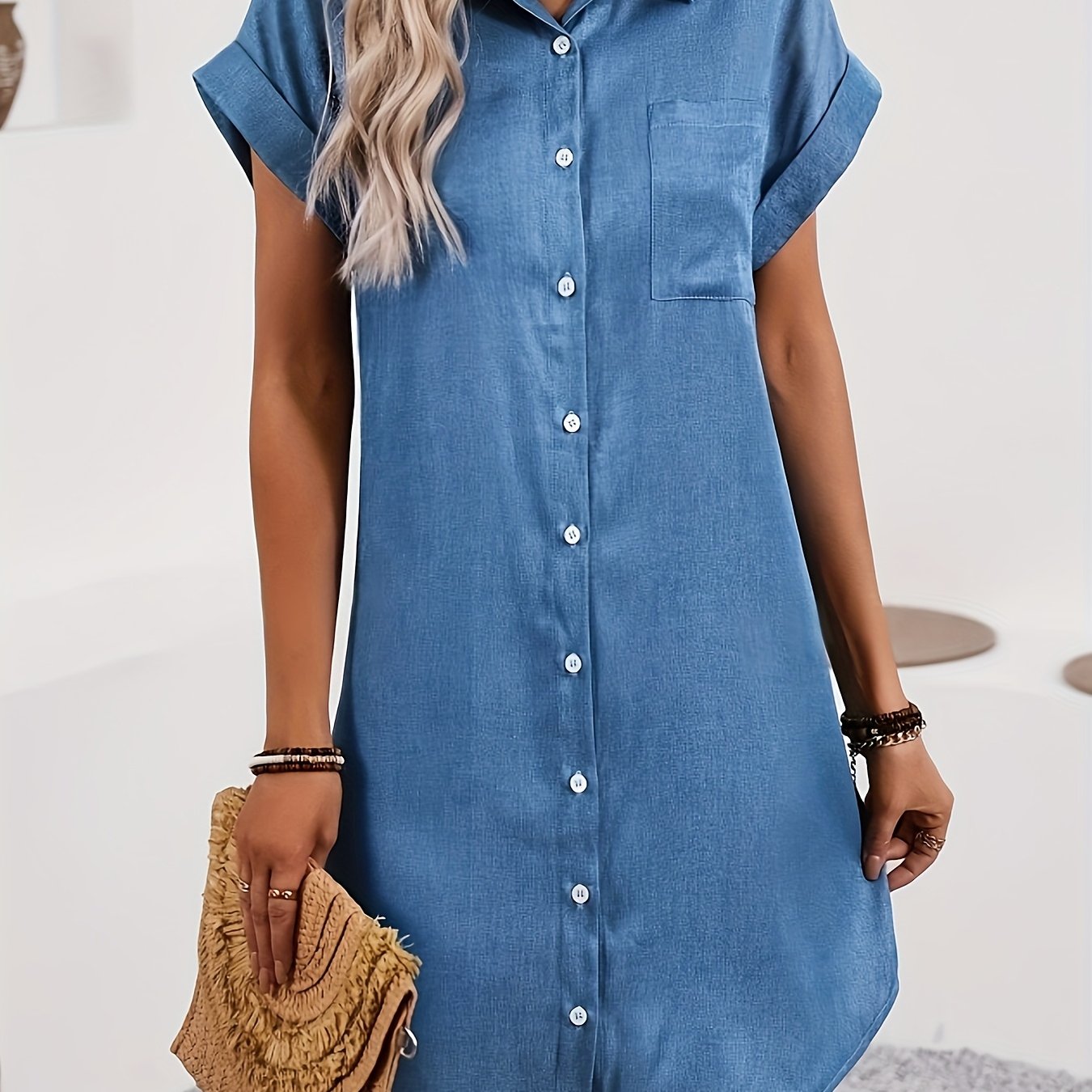 Ylva | Elegante Blauwe Lentejurk met Korte Mouwen