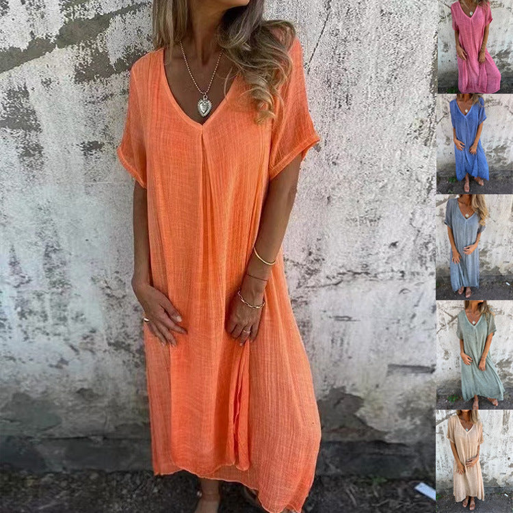 Naomi | Lentejurk van linnenmix met V-hals en relaxte pasvorm