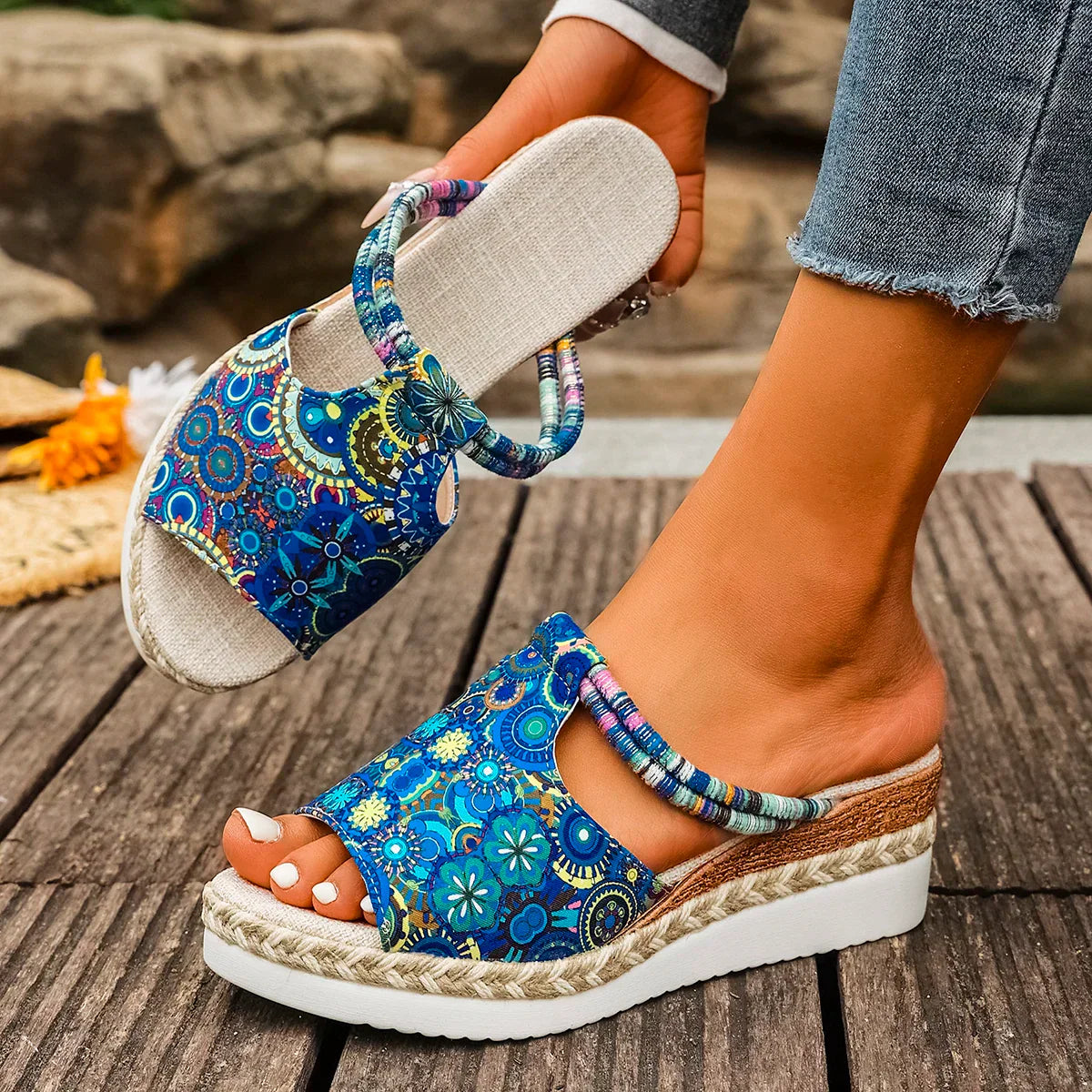 Yara | Tropische Wedge Sandalen