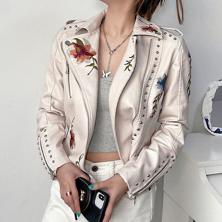 Isabelle - Leren Jas met Bloemenmotief