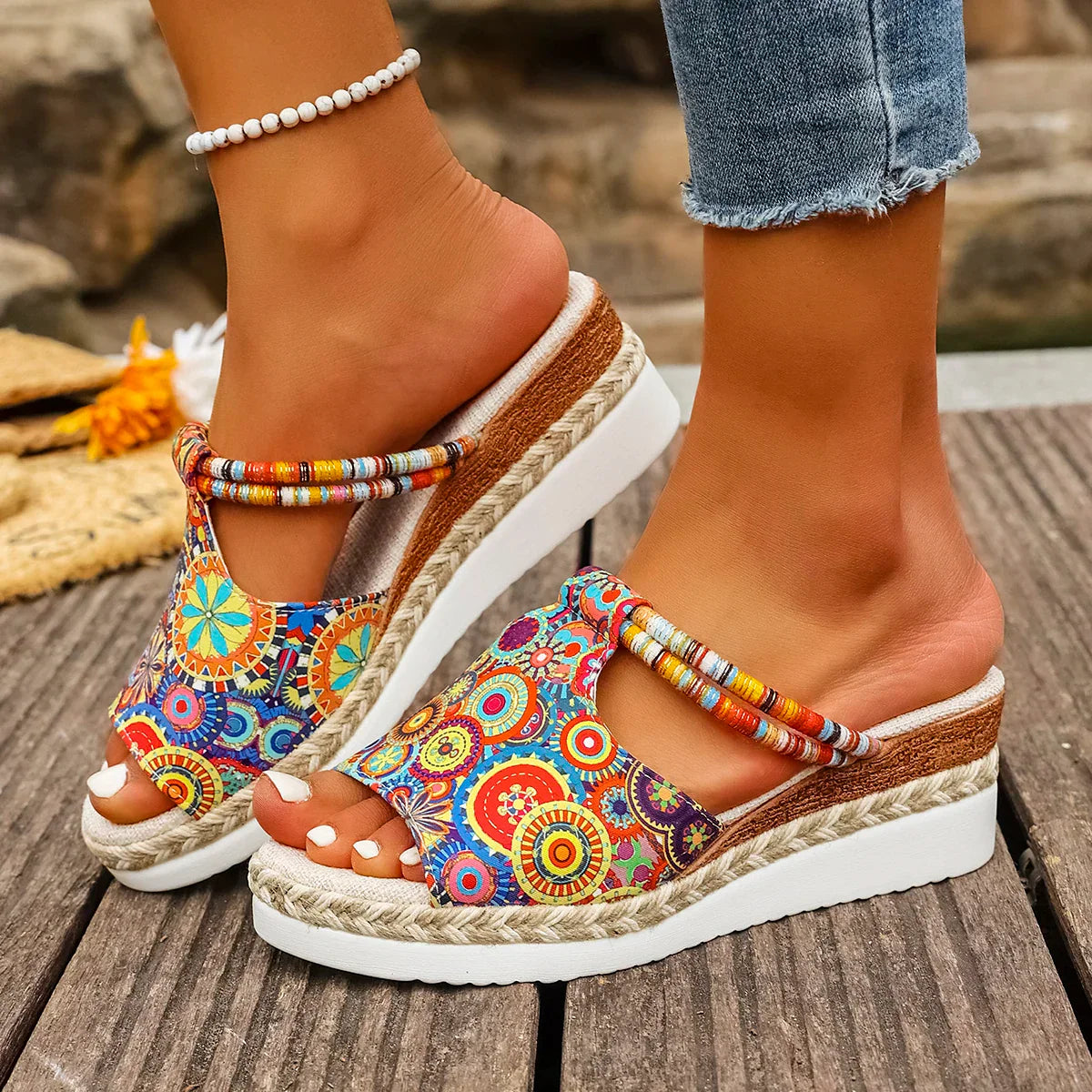 Yara | Tropische Wedge Sandalen