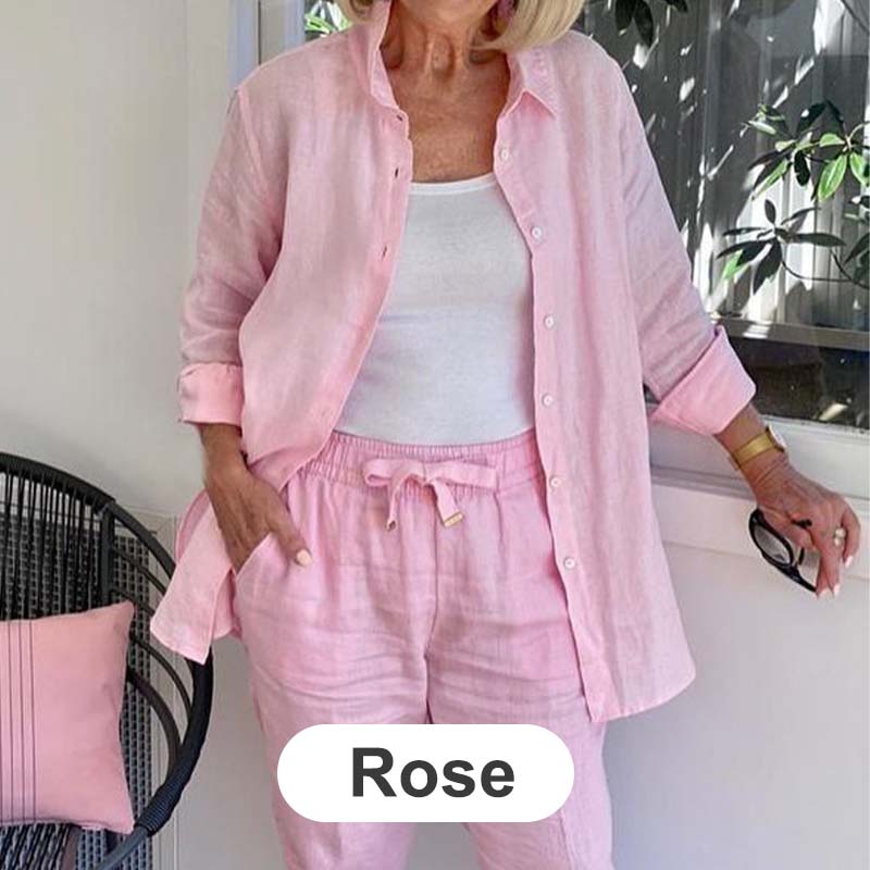 Zélie™ - Ensemble Chemise et Pantalon en Coton et Lin