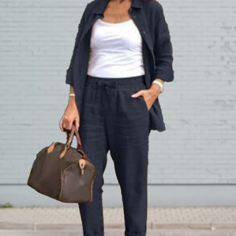 Zélie™ - Ensemble Chemise et Pantalon en Coton et Lin
