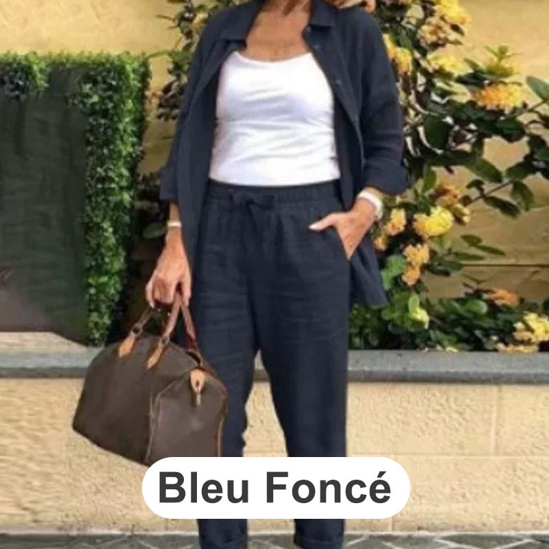 Zélie™ - Ensemble Chemise et Pantalon en Coton et Lin