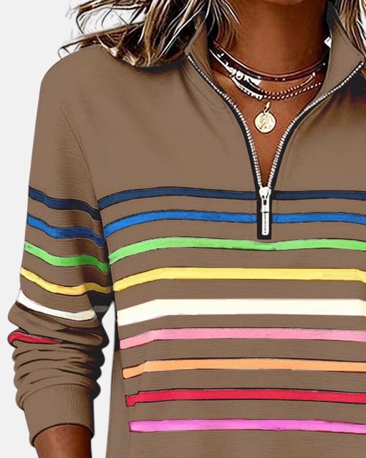 Monique | Half-Zip Striped Knit Top