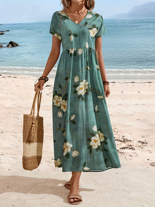 Colette | Midi-jurk met serene bloemenprint