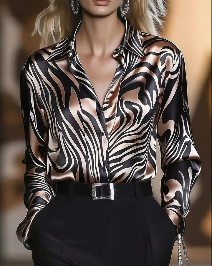 Leonie | Printed V-Neck Cotton Shirt