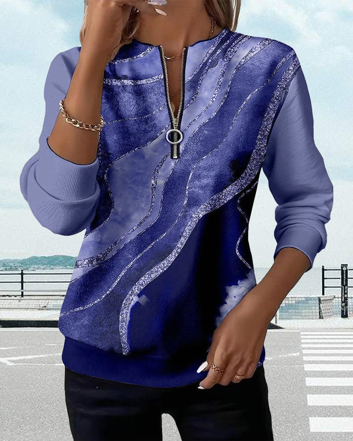 Maeve | Half Zip Sweatshirt with Vintage Print