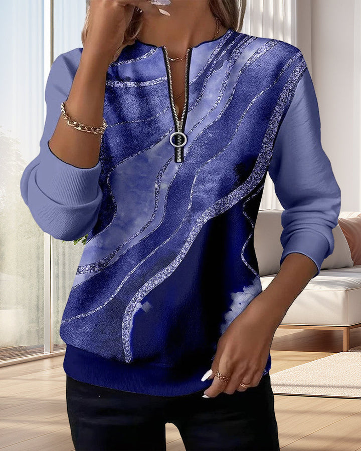 Maeve | Half Zip Sweatshirt with Vintage Print