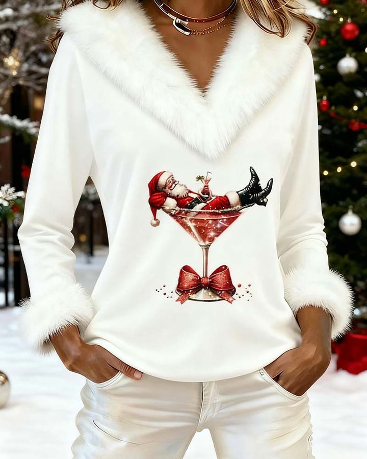 Alina | Fluffy V Neck Holiday Blouse