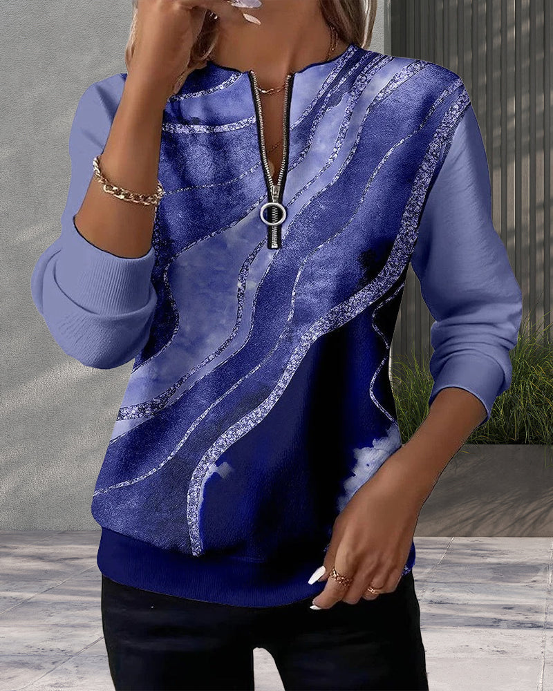Maeve | Half Zip Sweatshirt with Vintage Print