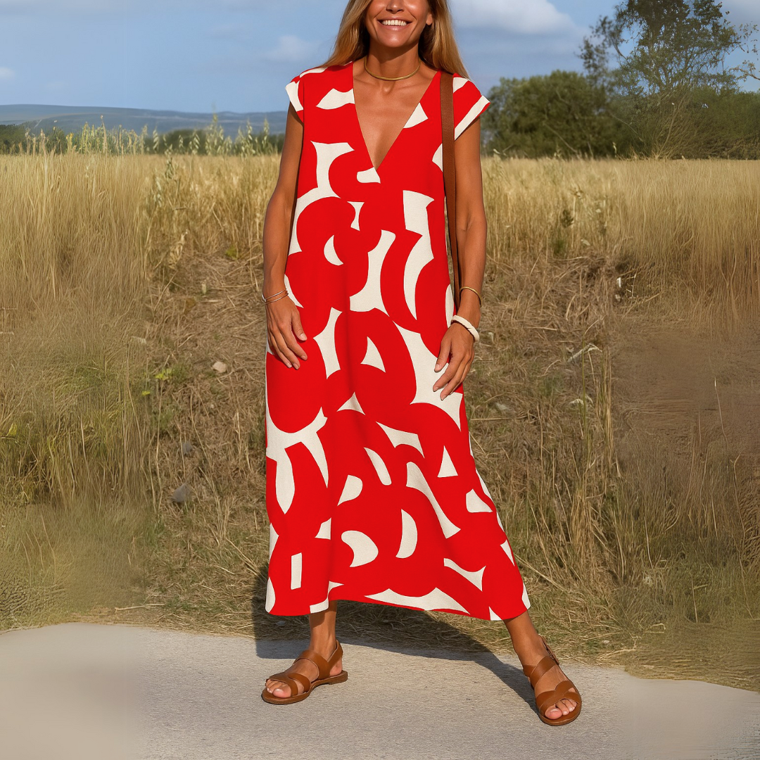 Lydia | Printed V Neck Day Dress