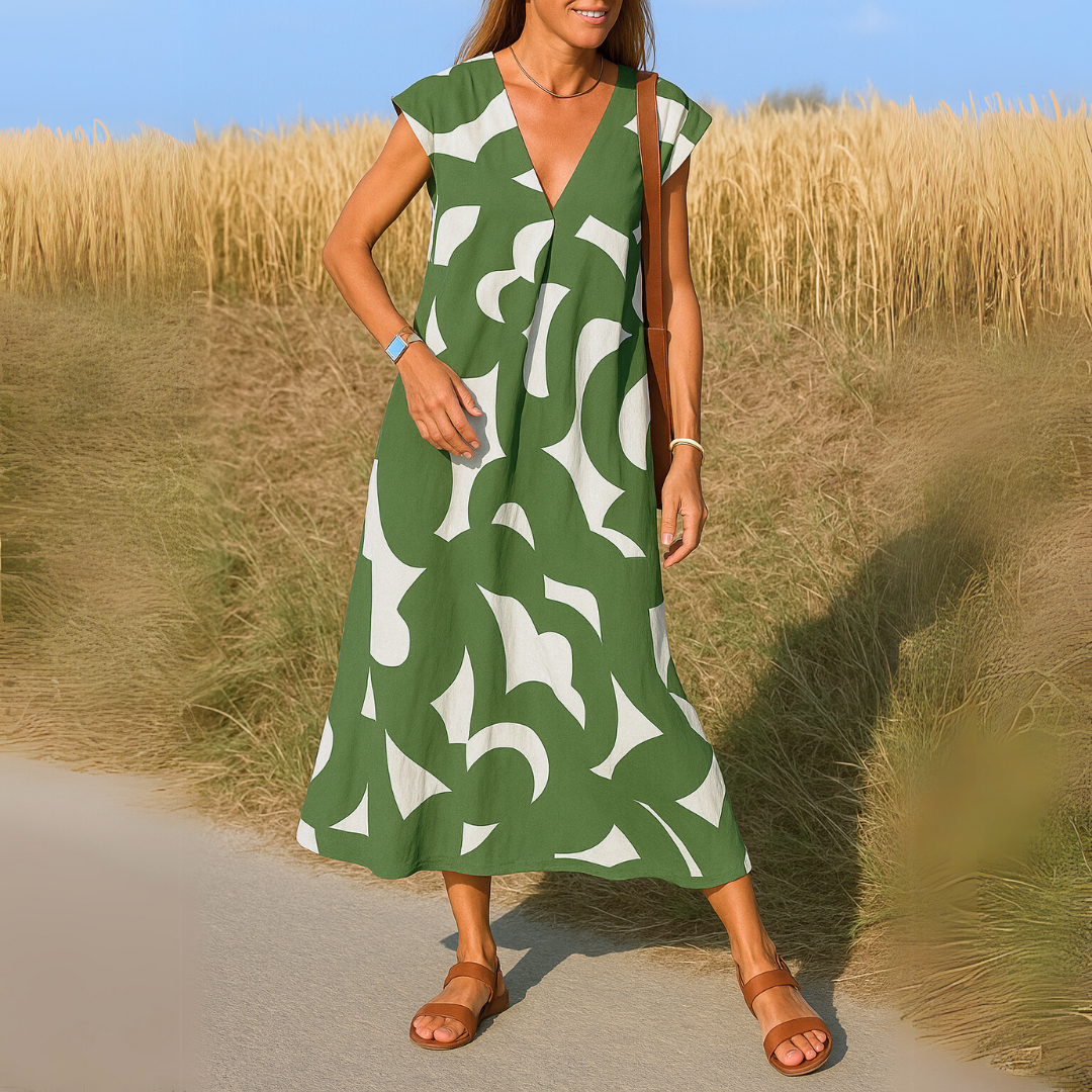 Lydia | Printed V Neck Day Dress