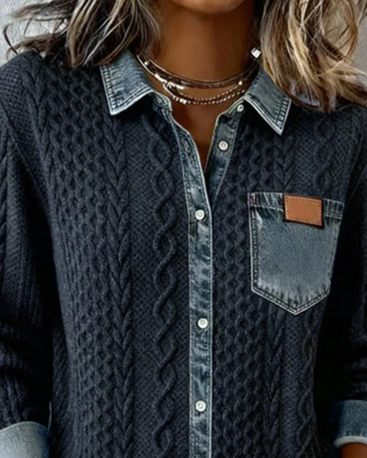 Yvette | Knit Denim Patchwork Shirt