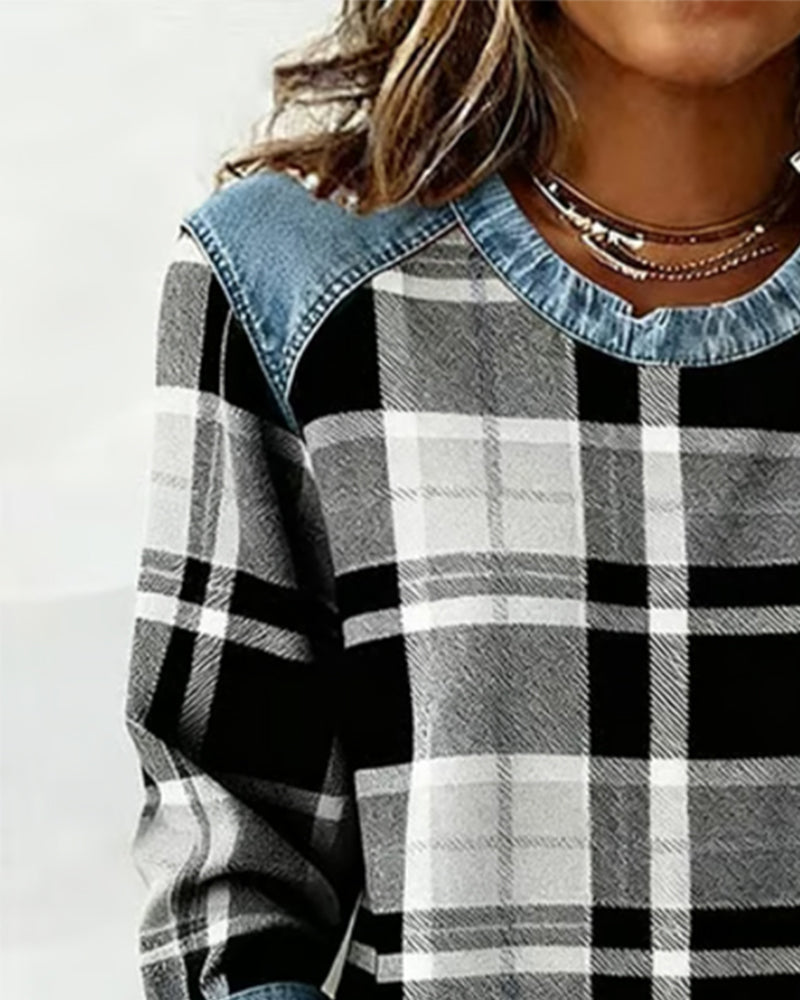 Elowen | Checkered Patchwork Sweatshirt