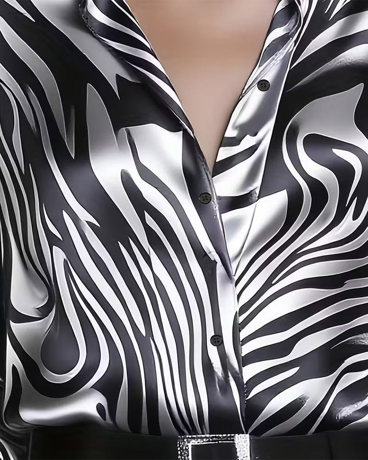 Leonie | Printed V-Neck Cotton Shirt