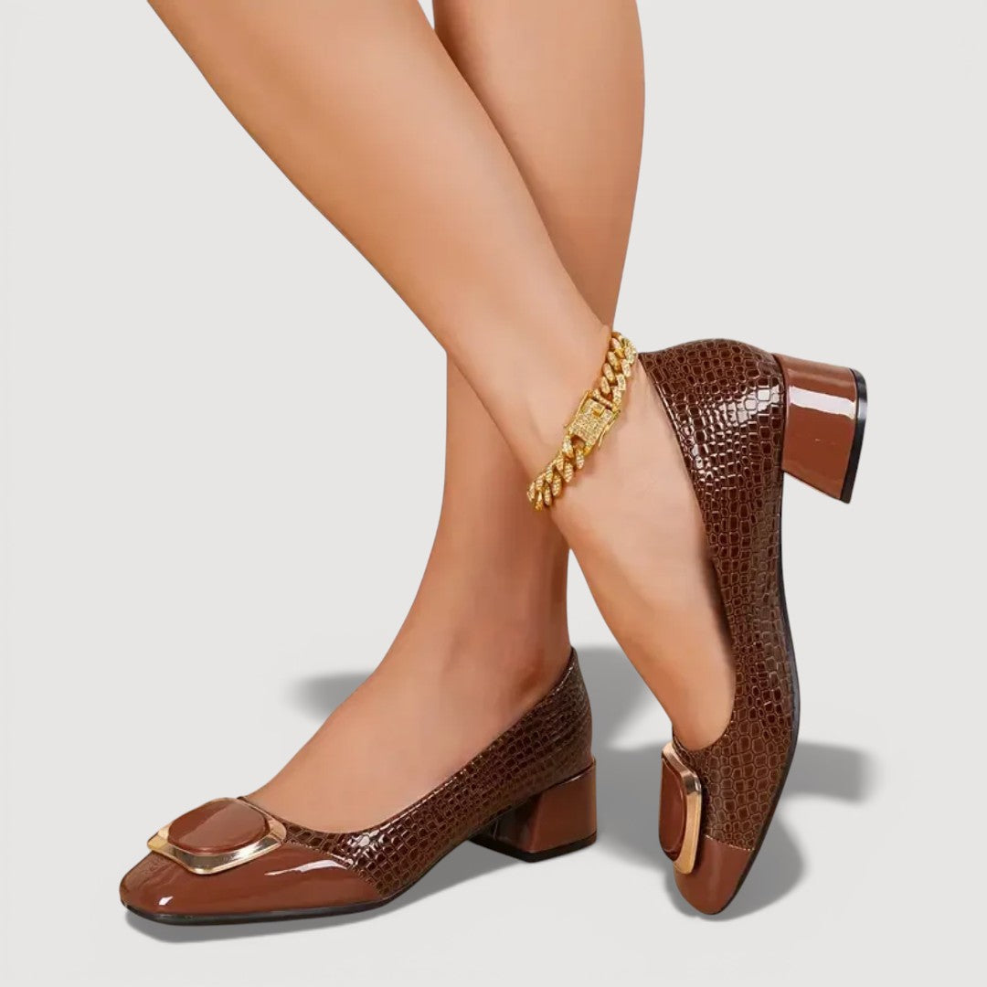 Veronica | Croco Block Heel Shoes