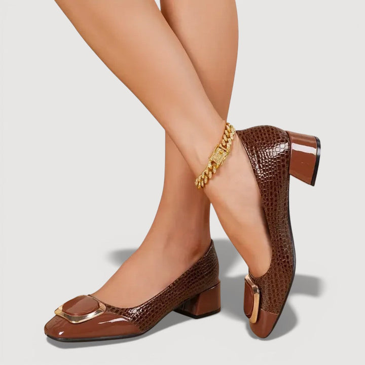 Veronica | Croco Block Heel Shoes