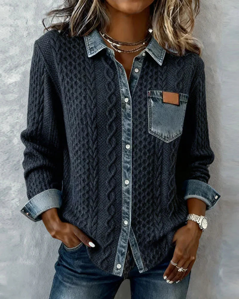 Yvette | Knit Denim Patchwork Shirt