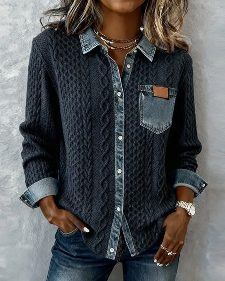 Yvette | Knit Denim Patchwork Shirt