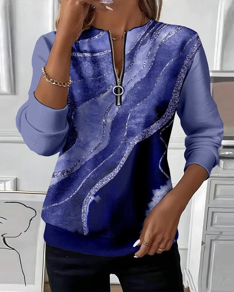 Maeve | Half Zip Sweatshirt with Vintage Print