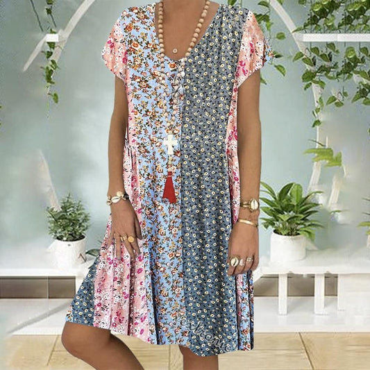 Noa | Boho Zomerjurk met Bloemenprint en A-Lijn Pasvorm