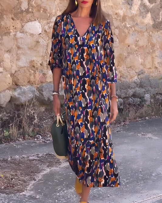 Renée | Vintage jurk met V-hals en romantische mouwen