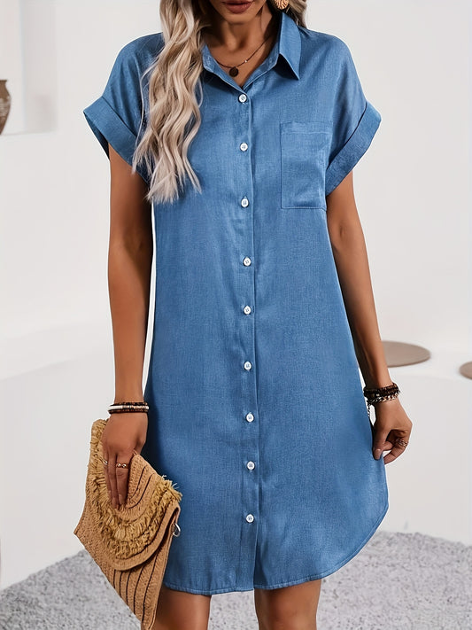 Ylva | Elegante Blauwe Lentejurk met Korte Mouwen
