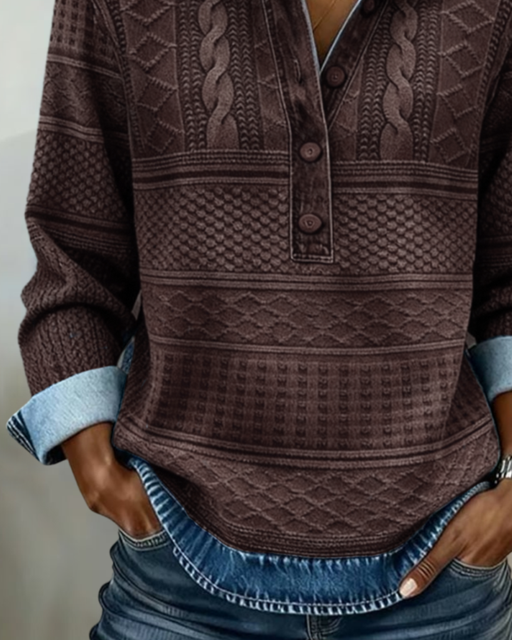 Bernadette | Button Collar Textured Sweatshirt