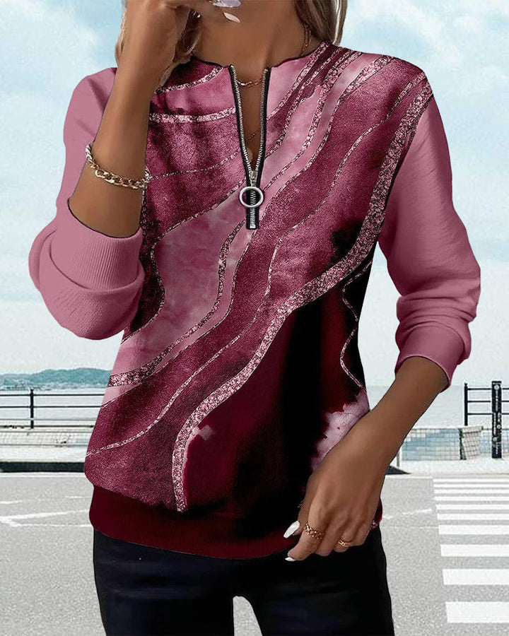 Maeve | Half Zip Sweatshirt with Vintage Print