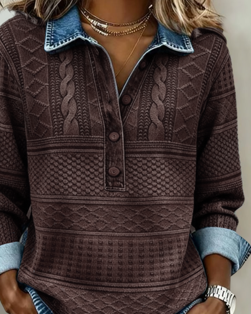 Bernadette | Button Collar Textured Sweatshirt