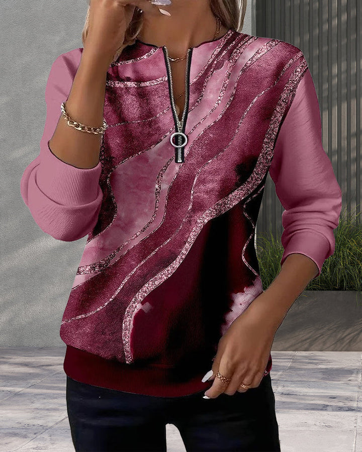 Maeve | Half Zip Sweatshirt with Vintage Print