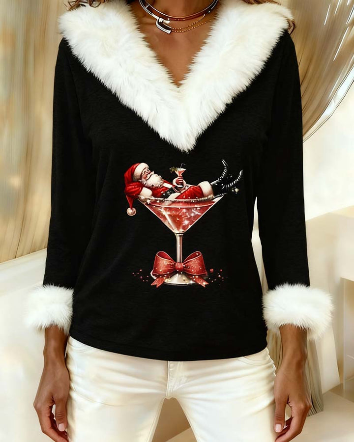 Alina | Fluffy V Neck Holiday Blouse