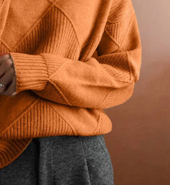 Orange Plain High Neck Long Sleeve Sweater
