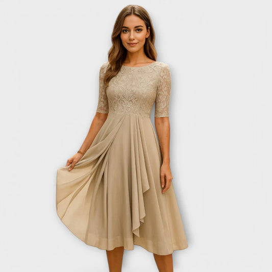 Annelies | Midi-jurk met kant en sierlijke details