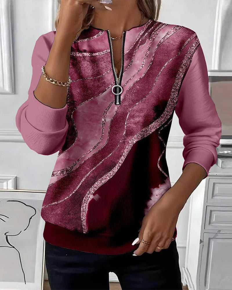 Maeve | Half Zip Sweatshirt with Vintage Print