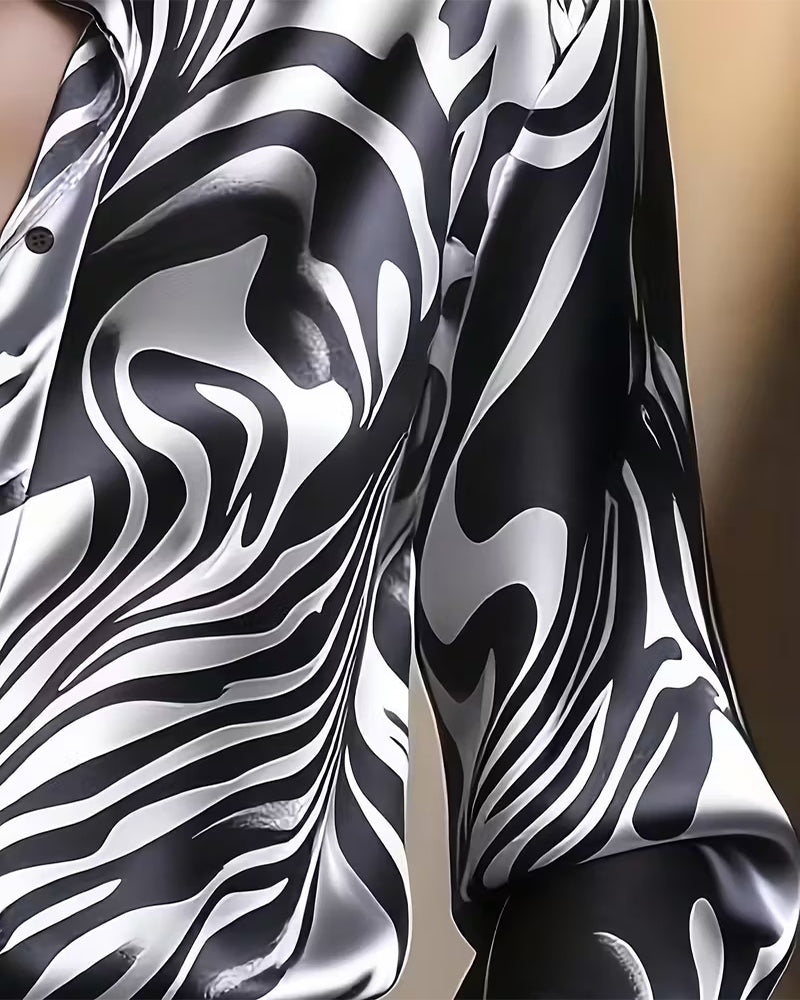 Leonie | Printed V-Neck Cotton Shirt