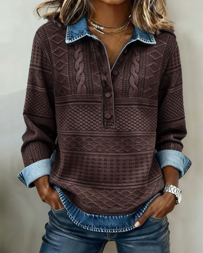 Bernadette | Button Collar Textured Sweatshirt