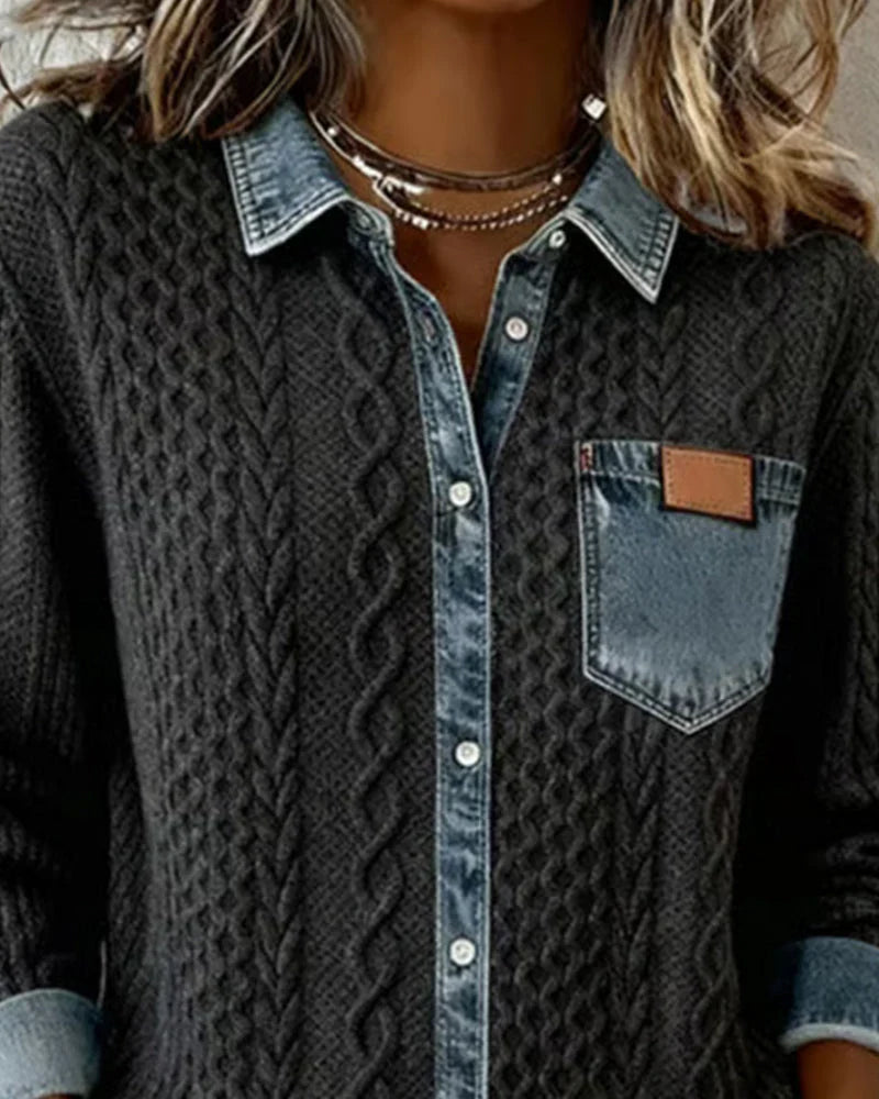 Yvette | Knit Denim Patchwork Shirt