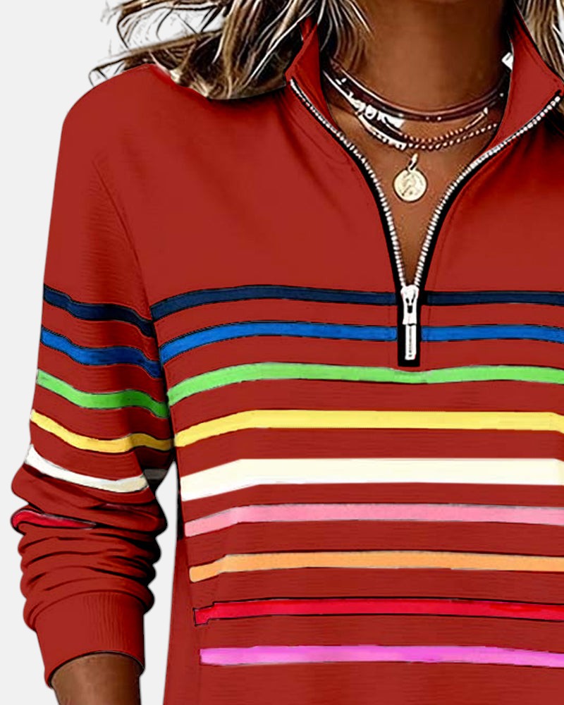 Monique | Half-Zip Striped Knit Top