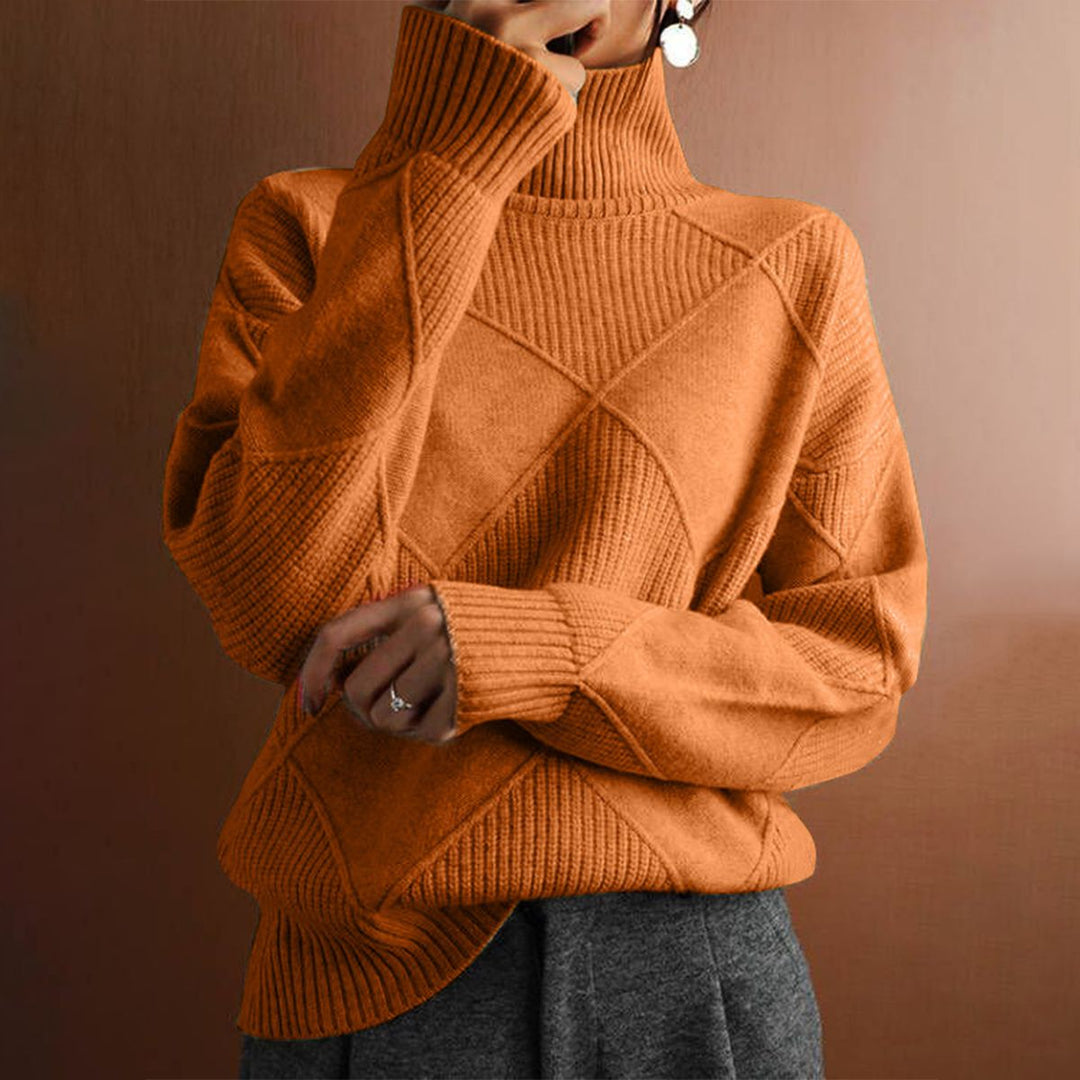 Orange Plain High Neck Long Sleeve Sweater
