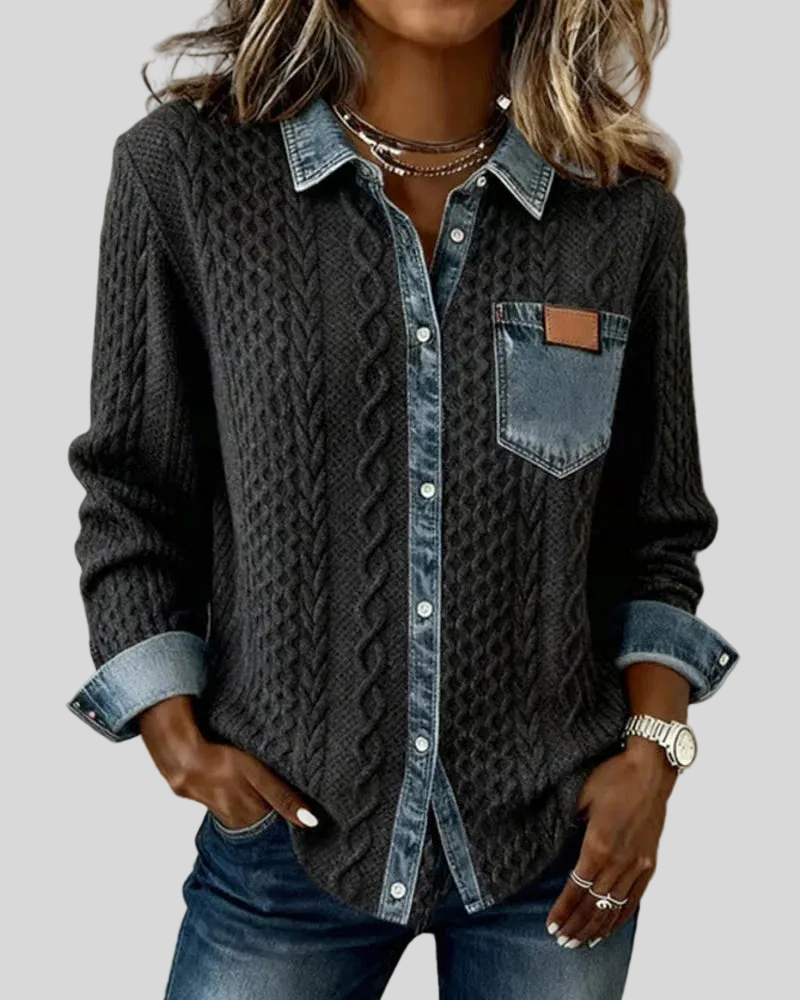 Yvette | Knit Denim Patchwork Shirt