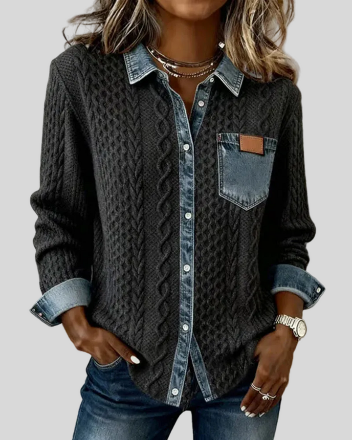 Yvette | Knit Denim Patchwork Shirt